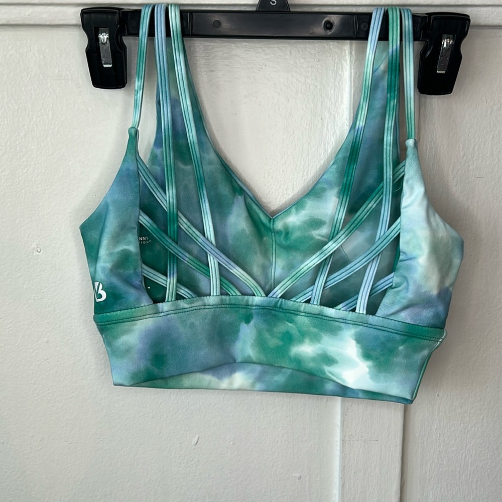 BuffBunny Blue Green White Tie Dye Monarch Sports Bra Small